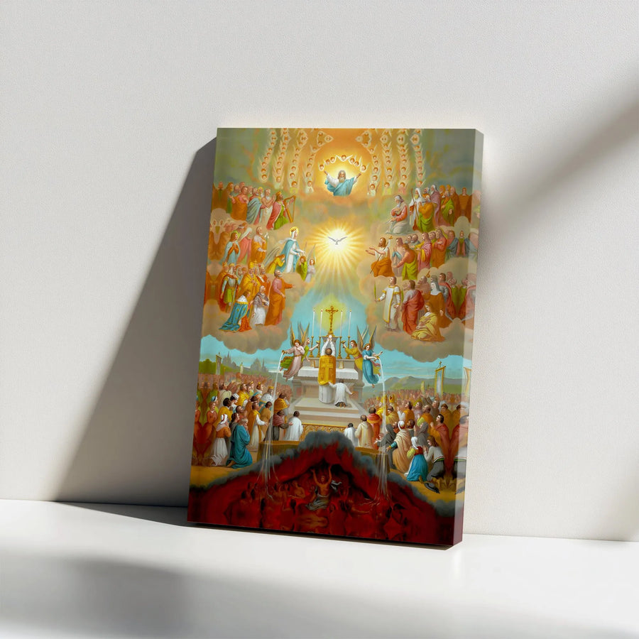 Catholic Mass Wall Art | Classical Religious Painting of Heaven, Earth & Purgatory | Premium Gallery Wrapped Canvas | Christian Home Decor Gift