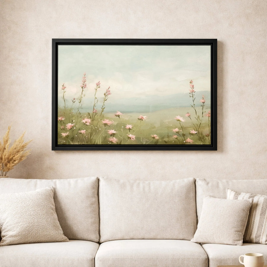 Pink Wildflower Meadow Canvas | Impressionist Landscape Art Print | 1.25 Inch Gallery Wrap Quality | Nature Home Decor Wall Art