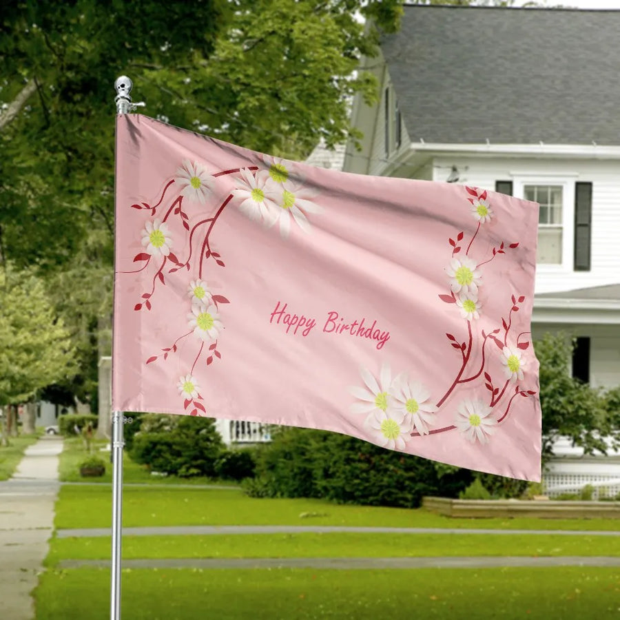 60th Birthday House Flag | Elegant Floral Daisy Design | Weather-Resistant Polyester Banner | Outdoor Party Decoration Gift for Women