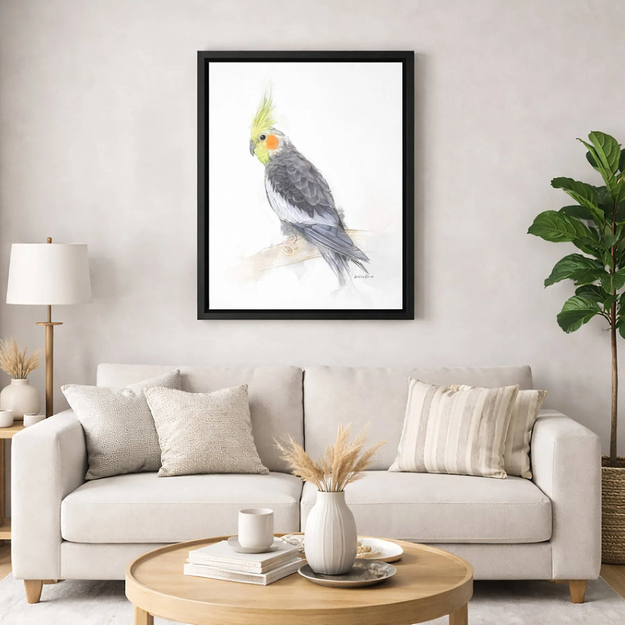 Cockatiel Bird Wall Art | Watercolor Portrait Painting Print | Premium Gallery Wrapped Canvas | Gift for Bird Lovers and Pet Owners