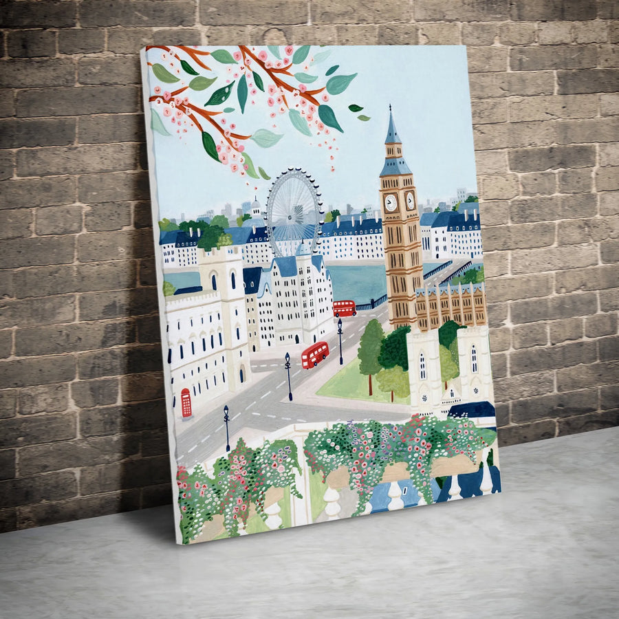 London Cityscape Canvas Print | Big Ben and London Eye Wall Art | 1.25 Inch Gallery Wrap | Travel Inspired Home Decor Gift