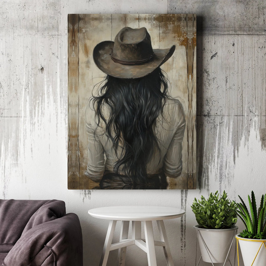 Cowgirl Canvas Wall Art | Rustic Western Portrait Painting | Premium Gallery Wrap Print | Farmhouse Home Decor for Women