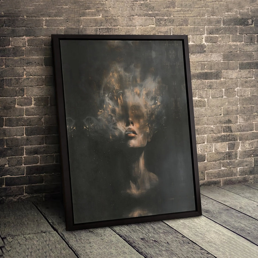 Abstract Woman Portrait Canvas | Smoky Gold Artistic Wall Art | 1.25 Inch Gallery Wrap | Modern Home Office Decor Gift