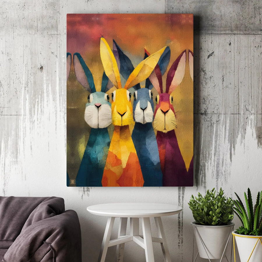 Abstract Rabbit Canvas Wall Art | Vibrant Animal Family Portrait | Premium Gallery Wrapped Canvas | Gift for Nursery & Modern Home Decor