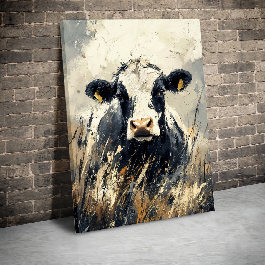 Black and White Cow Canvas Art | Abstract Farmhouse Wall Decor | Gallery-Wrapped Premium Print | Rustic Kitchen or Living Room Gift