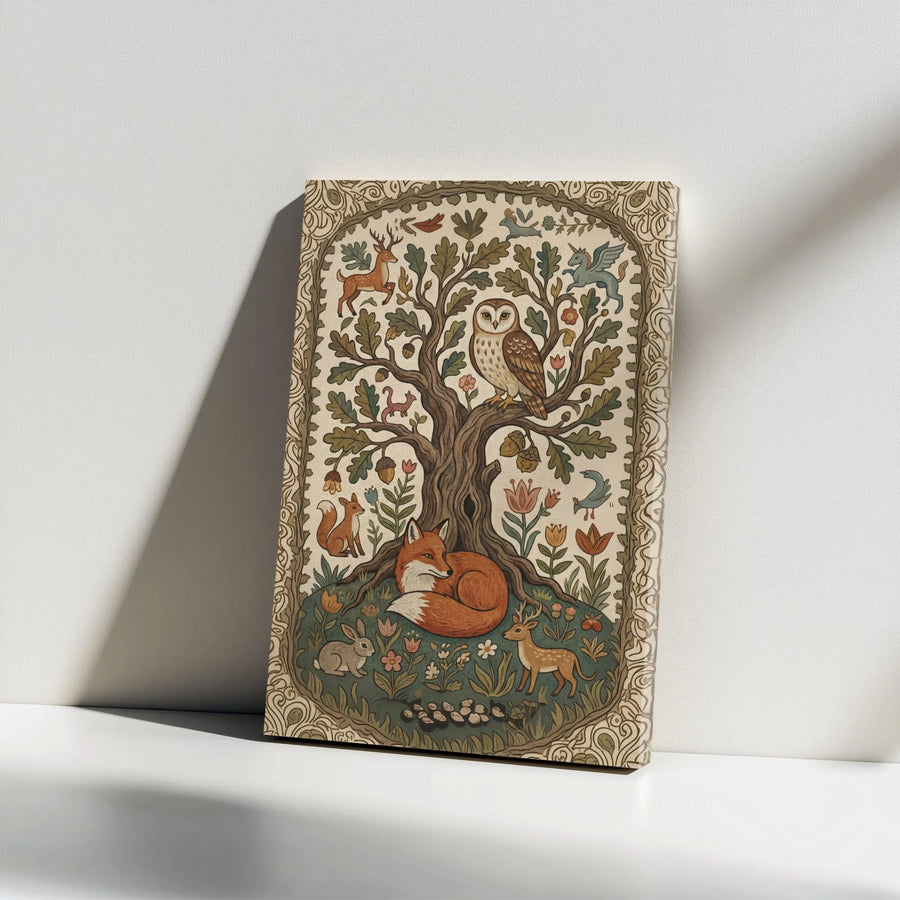 Tree of Life Canvas Print | Vintage Woodland Animals Illustration | Premium Gallery Wrapped Canvas | Boho Nursery Wall Decor Gift