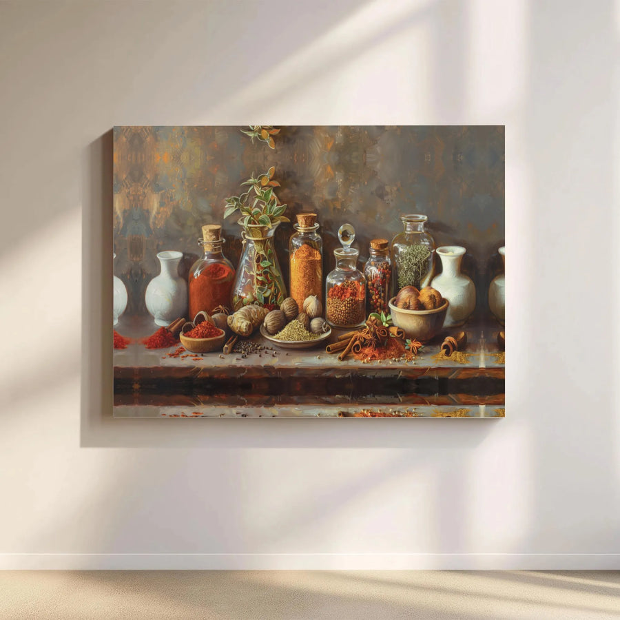 Rustic Spice Still Life Canvas | Vintage Kitchen Still Life Painting Print | Premium Gallery Wrapped Canvas | Kitchen & Dining Room Decor Gift for Foodies