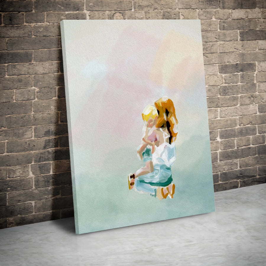 Mother and Child Canvas Wall Art | Abstract Watercolor Painting Print | Premium Gallery Wrapped Canvas | Sentimental Gift for New Mom