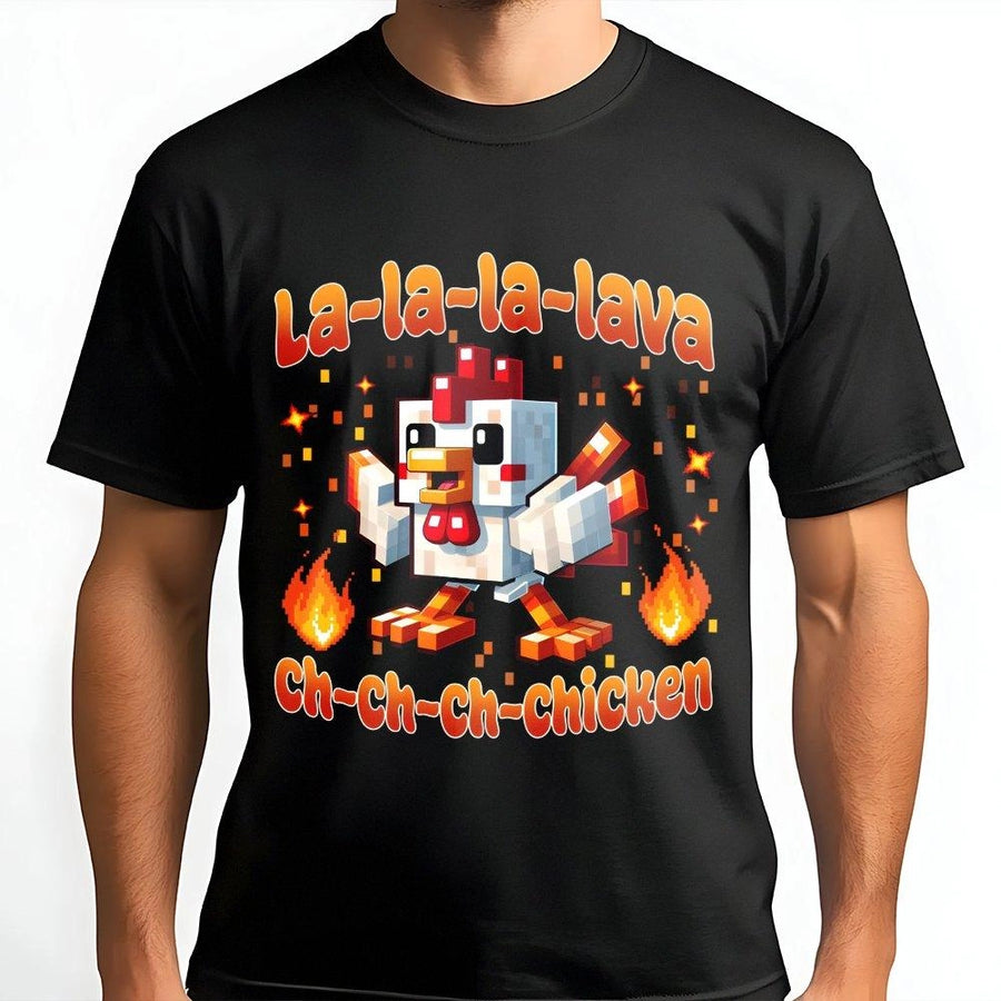 Pixel Chicken Graphic T-Shirt | Lava Flame Gaming Design | 100% Cotton Premium Tee | Unique Gamer Gift for Kids and Teens