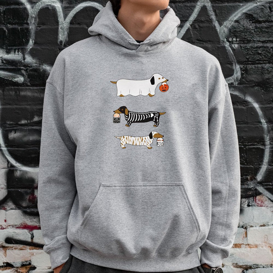 Dachshund Halloween Hoodie | Cute Wiener Dog Ghost Skeleton Mummy Costume | Soft Cotton-Blend Pullover | Funny Dog Lover Gift for Her