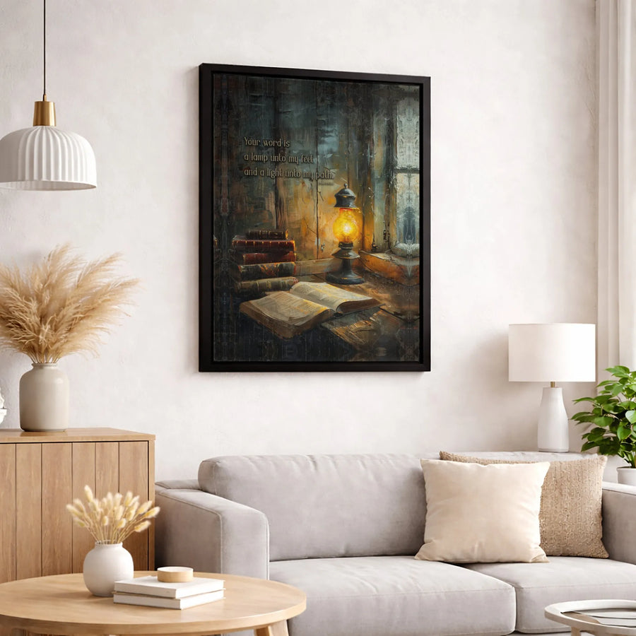 Psalm 119:105 Canvas Art | Your Word Is A Lamp Bible Verse Wall Decor | Premium Gallery Wrap Print | Christian Religious Home Gift