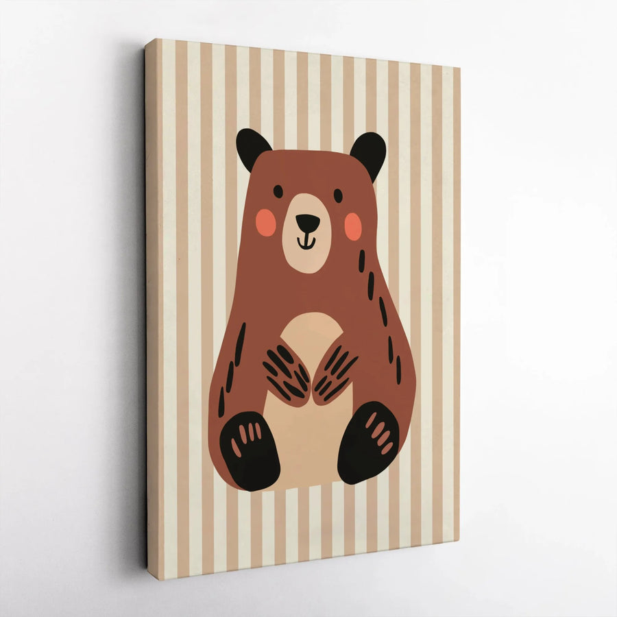 Cute Cartoon Bear Canvas Art | Minimalist Woodland Animal Nursery Decor | Premium Gallery-Wrapped Print | Gift for Kids Room or Baby Shower