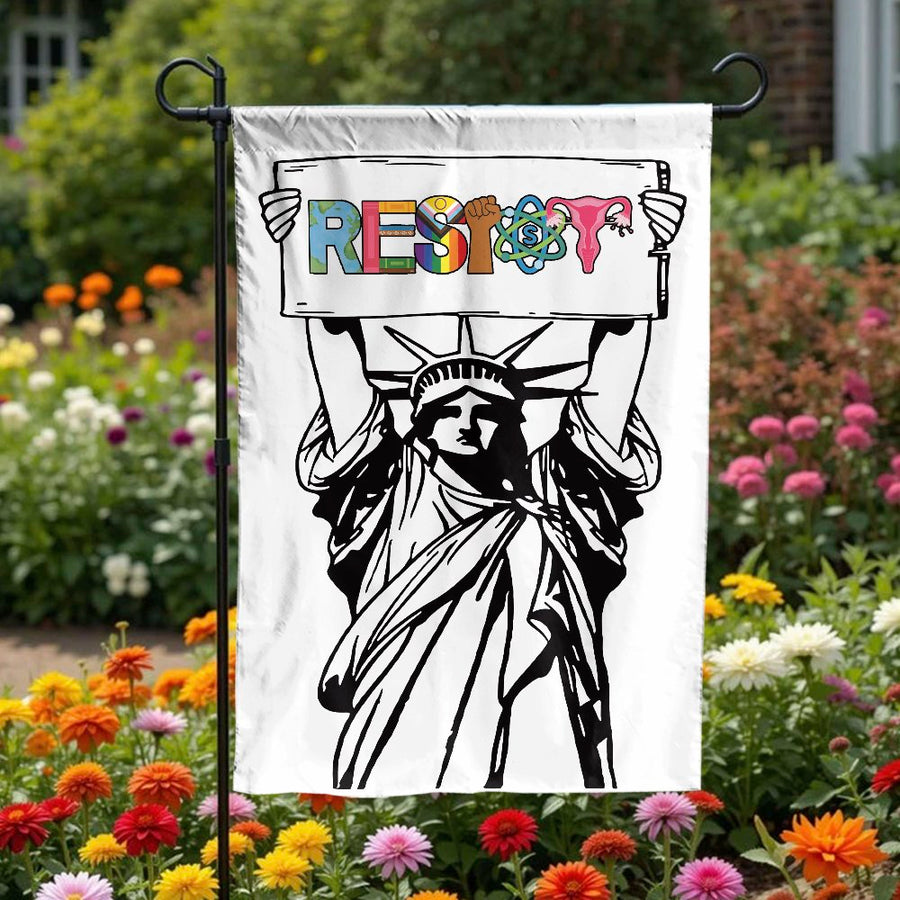 Resist Garden Flag | Statue of Liberty Feminist Pro Choice Art | Weather-Resistant Polyester | Yard Decor Gift for Activists
