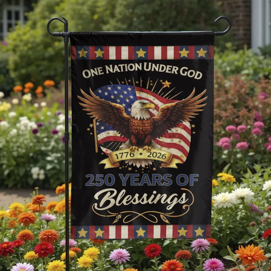 Patriotic American Eagle Garden Flag | One Nation Under God 250 Years of Blessings 1776-2026 | Double Sided Premium Weather Resistant Yard Decor | Christian Patriotic Gift