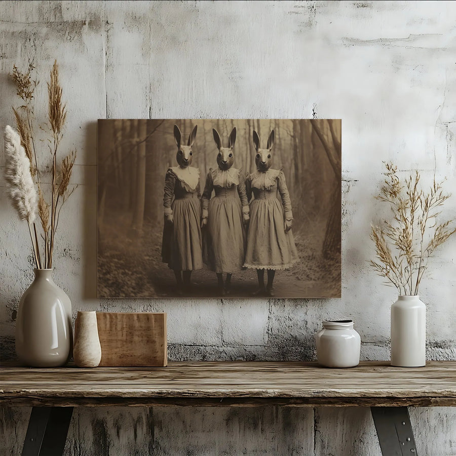 Surreal Rabbit Mask Canvas Art | Creepy Victorian Forest Photo Print | Premium 1.25" Gallery Wrap | Gothic Home Decor Gift for Dark Academia Fans
