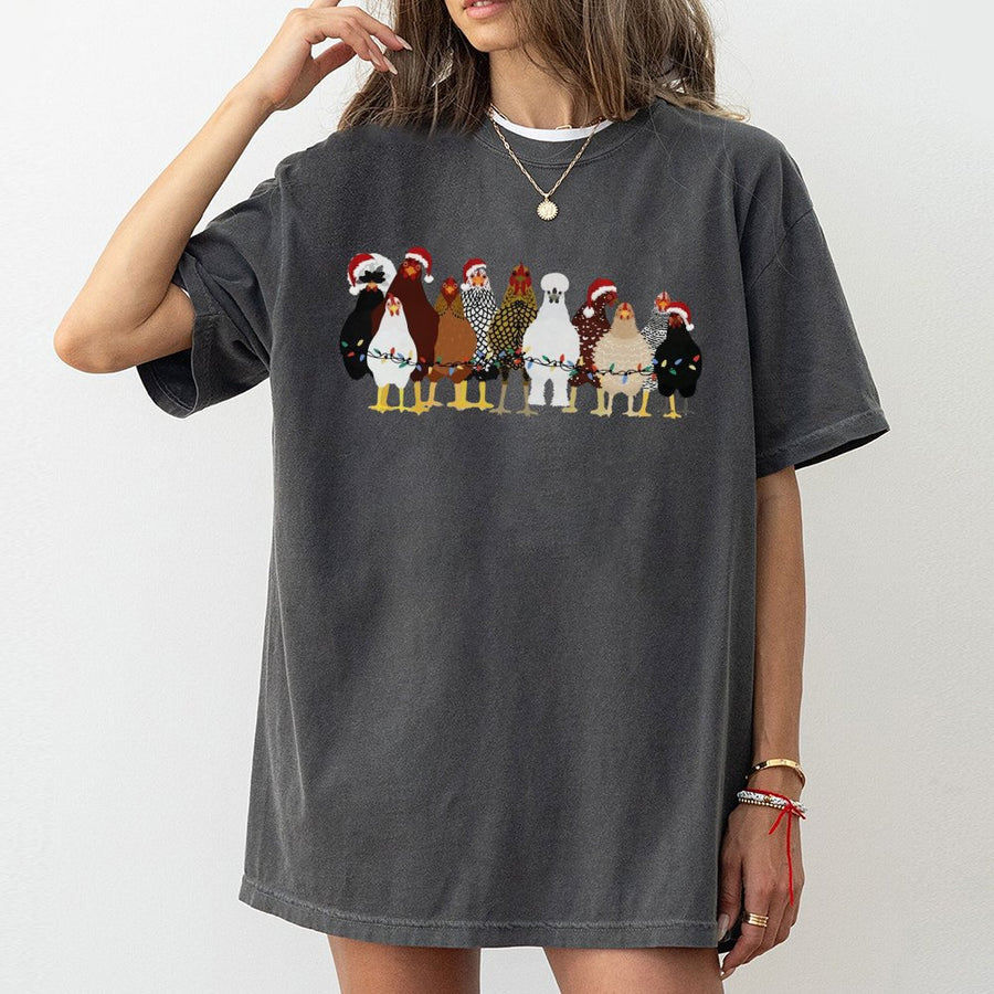 Christmas Chicken T-Shirt | Funny Holiday Farm Animal Graphic | 100% Cotton Premium Quality | Gift for Chicken Lovers and Farmers