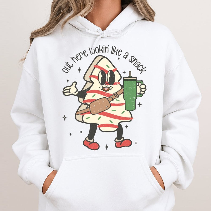 Christmas Tree Cake Hoodie | Retro Snack Graphic Sweatshirt | Premium Cotton Blend | Funny Holiday Gift for Women and Teens