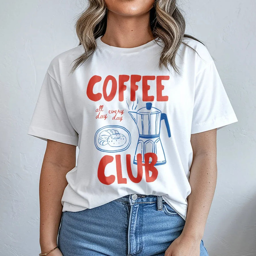 Coffee Club Graphic T-Shirt | Retro Moka Pot Illustration | Premium Soft Cotton Tee | Coffee Lover Gift for Men and Women