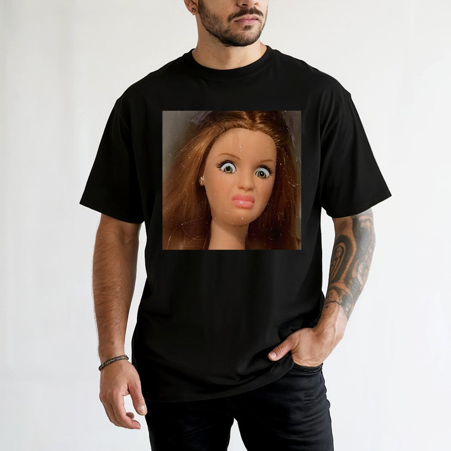 Shocked Doll Meme T-Shirt | Funny Sarcastic Facial Expression Graphic | 100% Cotton Premium Tee | Unique Gift for Humor Lovers