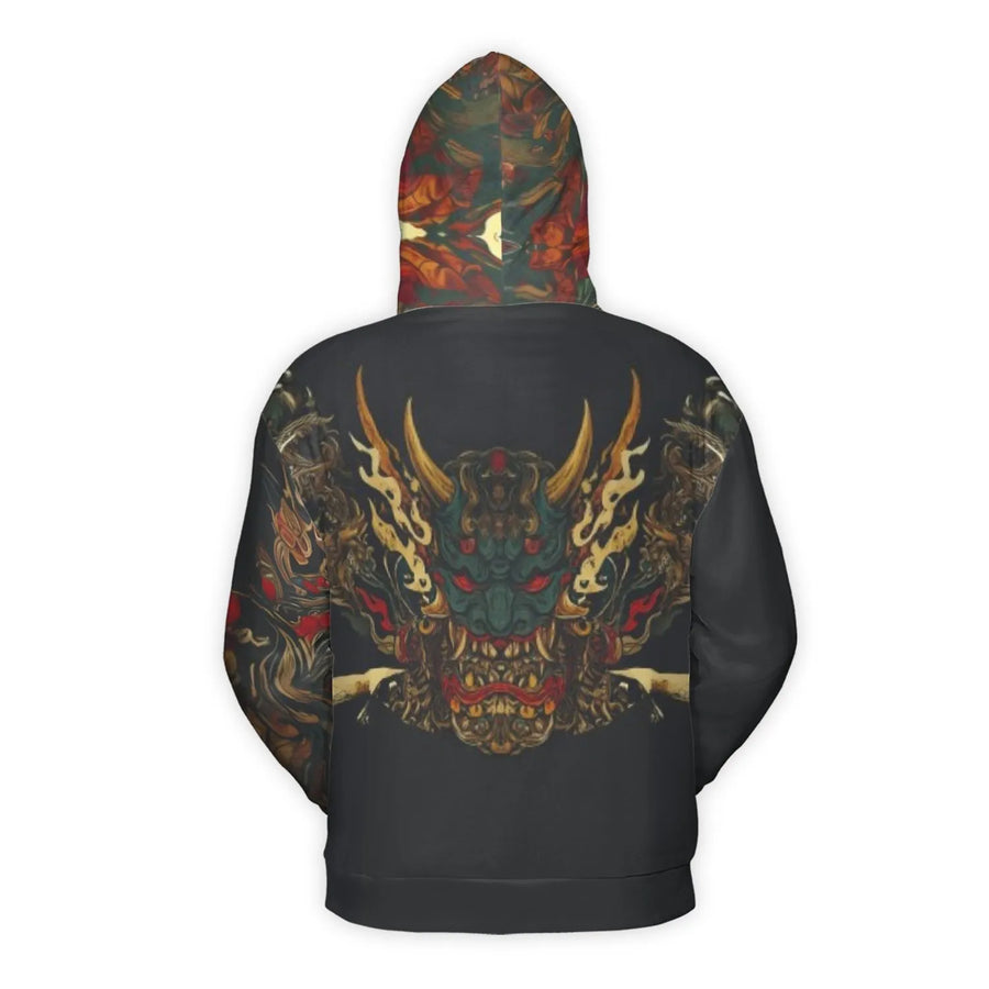 Japanese Oni Demon Hoodie | Traditional Hannya Mask Tattoo Art | Premium All-Over Print Sweatshirt | Streetwear Gift for Men and Women
