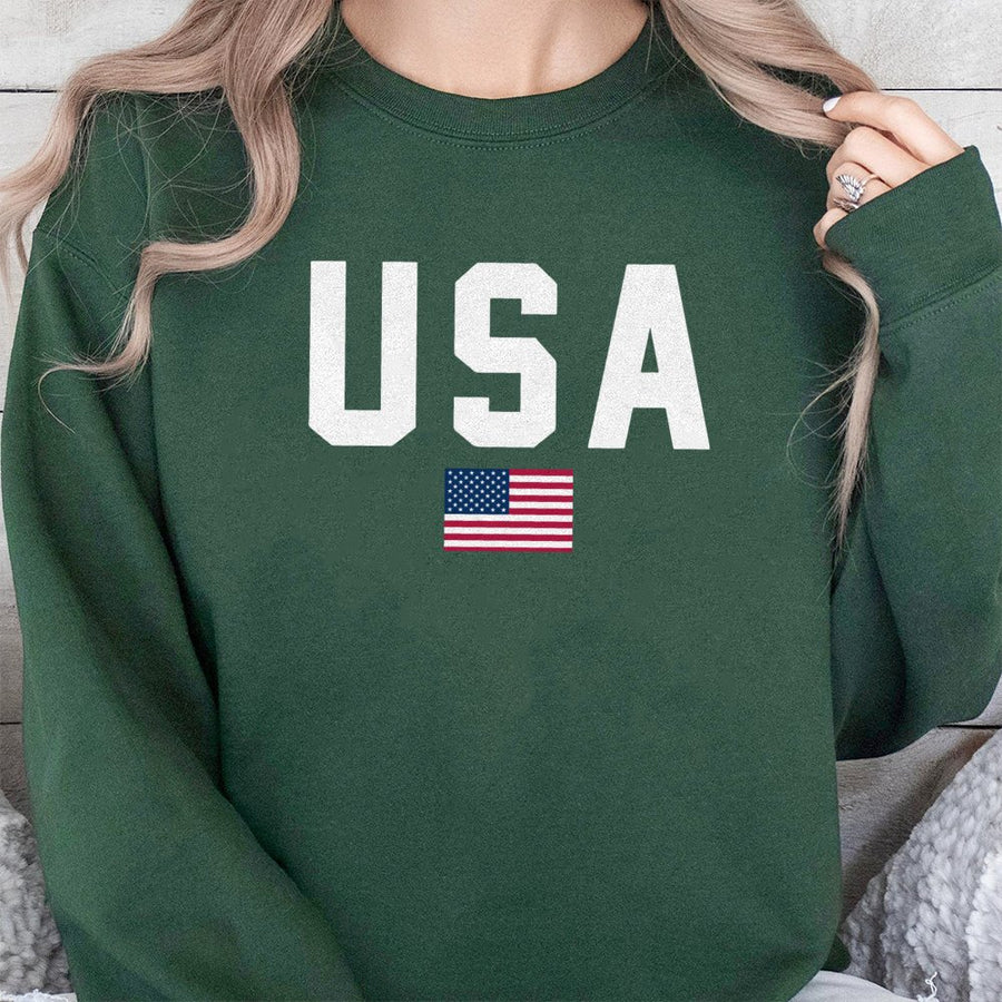 USA Flag Sweatshirt | Patriotic American Graphic Crewneck | Premium Cotton-Poly Blend | Unisex Casual Gift for July 4th or Veterans Day