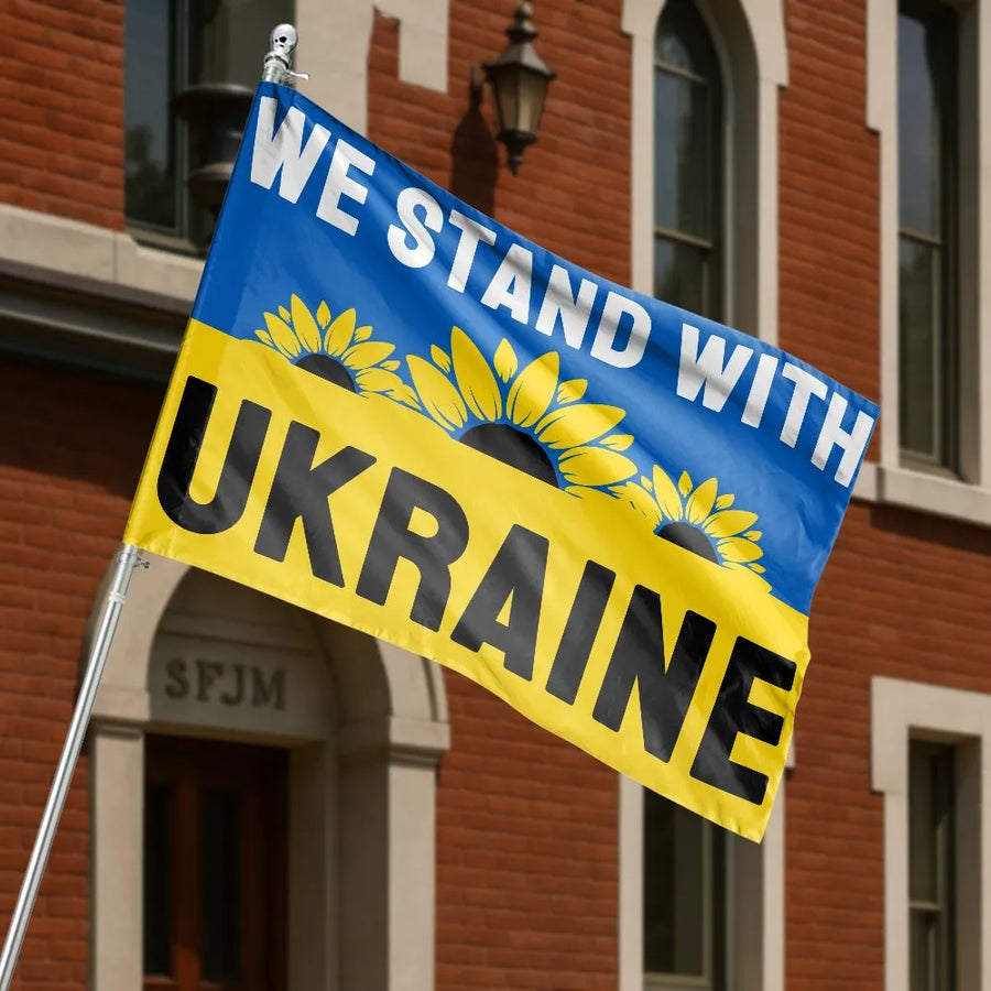 Stand With Ukraine House Flag | Sunflower We Stand With Ukraine Banner | Premium Double Sided Polyester | Outdoor Yard Decor Gift for Supporters