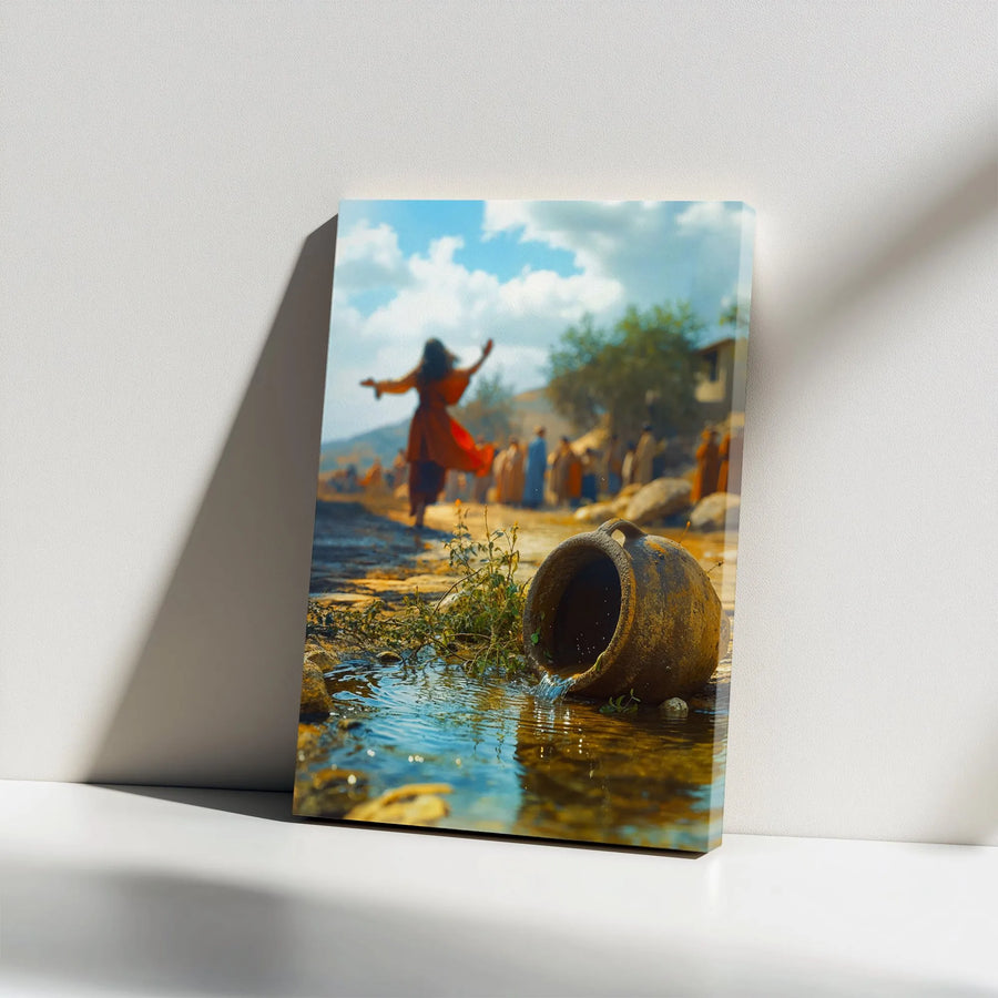 Woman at the Well Canvas Wall Art | Biblical Scene of Living Water | Premium Gallery Wrapped Canvas | Christian Home Decor Gift