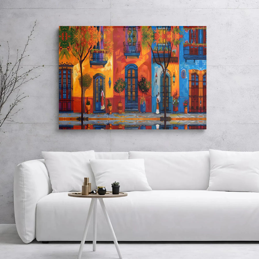 Latin American Street Canvas | Vibrant Colorful Cityscape Wall Art | 1.25 Inch Premium Gallery Wrap | Fine Art Home Decor Gift
