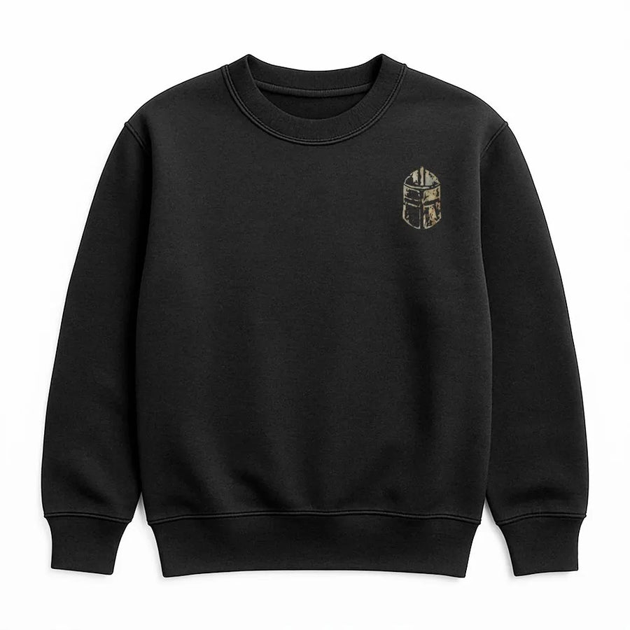 Crusader Knight Sweatshirt | Minimalist Distressed Helmet Logo | Soft Cotton Blend | Gift for Medieval History Buff