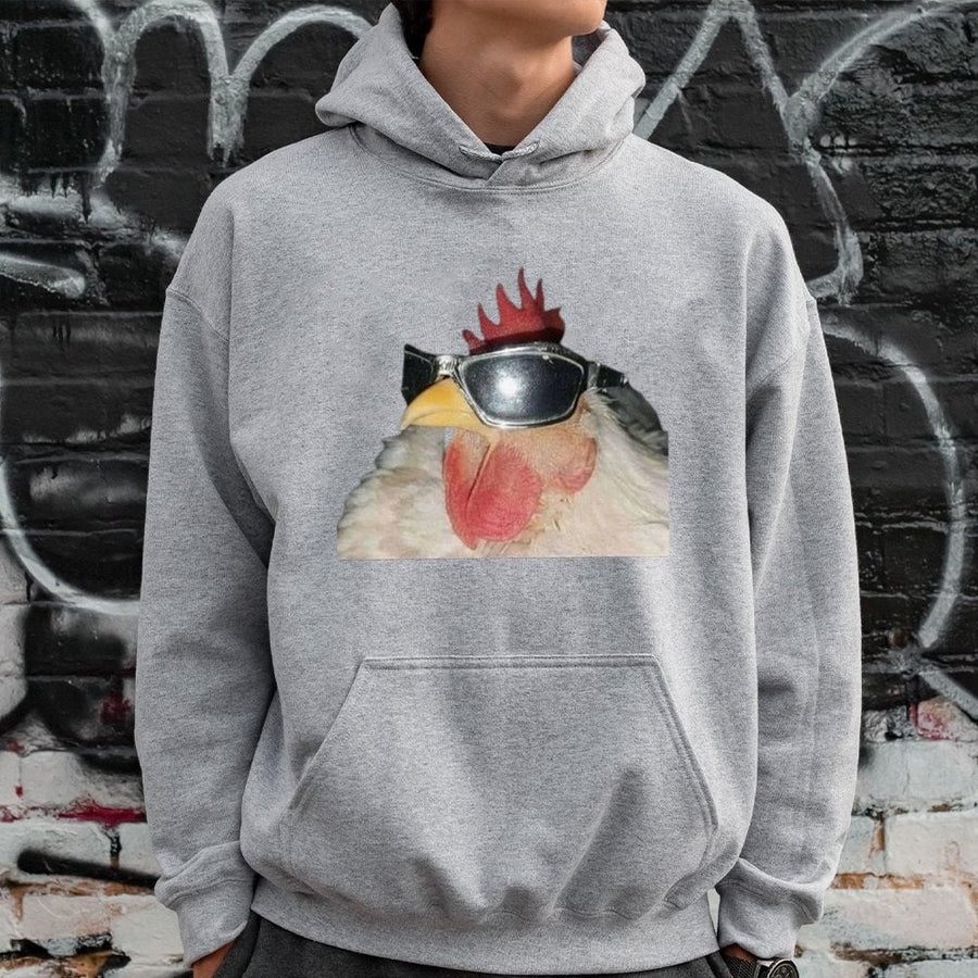 Funny Chicken Hoodie | Cool Rooster With Sunglasses Graphic | Soft Cotton-Blend Pullover | Unisex Meme Gift For Animal Lovers