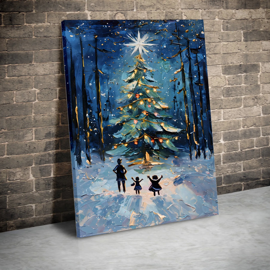Christmas Tree Canvas Print | Winter Snowy Forest Impasto Painting | Premium Gallery Wrap Wall Art | Festive Family Holiday Home Decor Gift