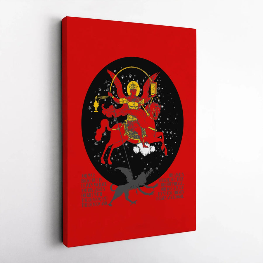 Archangel Michael Canvas Wall Art | St Michael Battling The Dragon Bible Verse | Premium Fade-Resistant Gallery Print | Religious Home Decor Gift