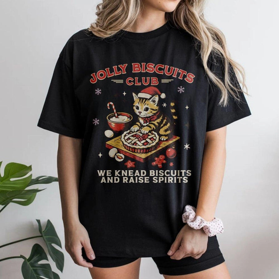 Christmas Cat Baking T-Shirt | Funny Holiday Kitten Cookie Design | Premium Cotton Graphic Tee | Gift for Cat Lovers and Bakers
