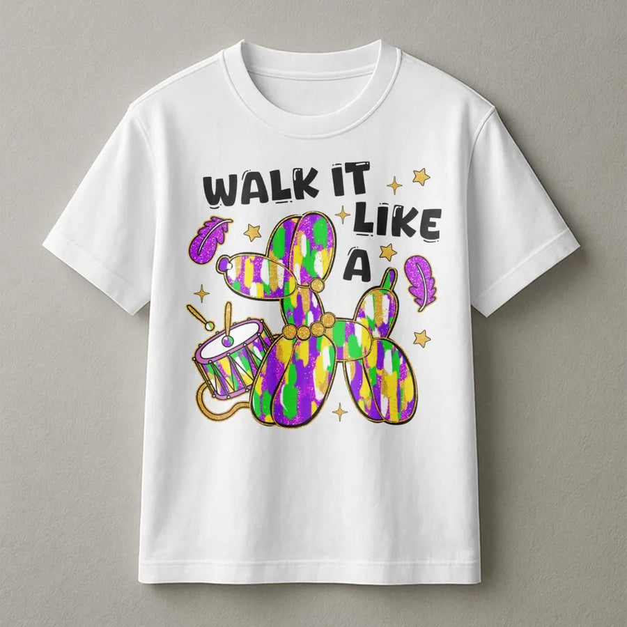 Mardi Gras Balloon Dog T-Shirt | Festive New Orleans Party Graphic | 100% Cotton Premium Tee | Colorful Celebration Gift For Women And Men