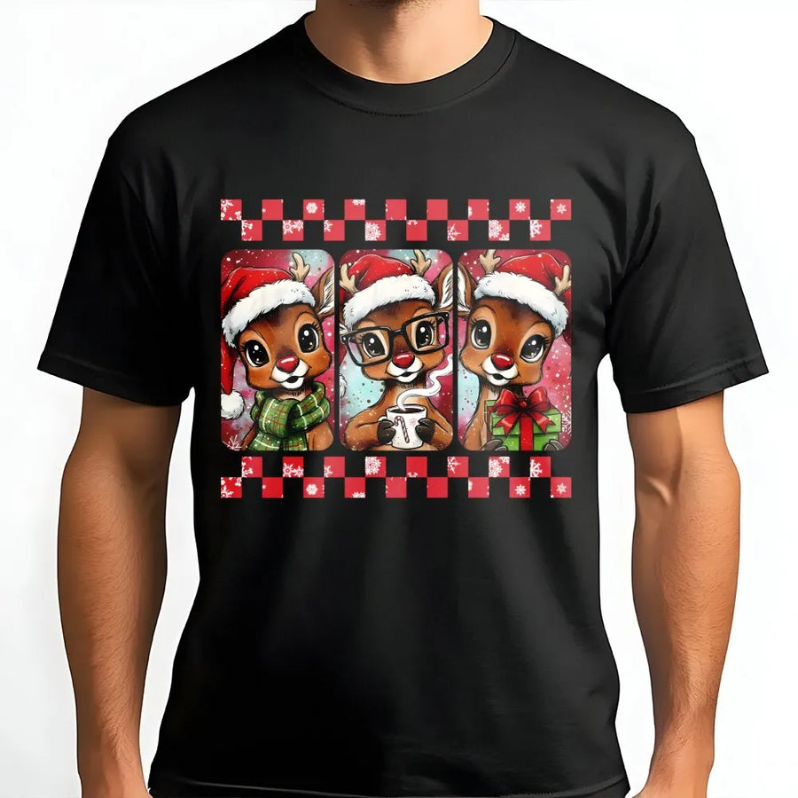 Cute Christmas Reindeer T-Shirt | Retro Festive Holiday Graphic Tee | Premium Soft Cotton Shirt | Aesthetic Winter Gift For Women And Kids