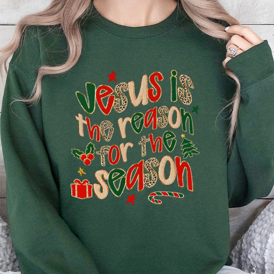 Jesus Is The Reason For The Season Sweatshirt | Leopard Print Christian Holiday Apparel | Premium Cotton Blend | Faith Based Christmas Gift For Women