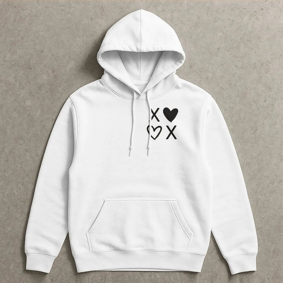 XOXO Heart Hoodie | Minimalist Valentine Graphic Sweatshirt | Premium Cotton-Poly Blend | Cute Romantic Gift For Her Or Him