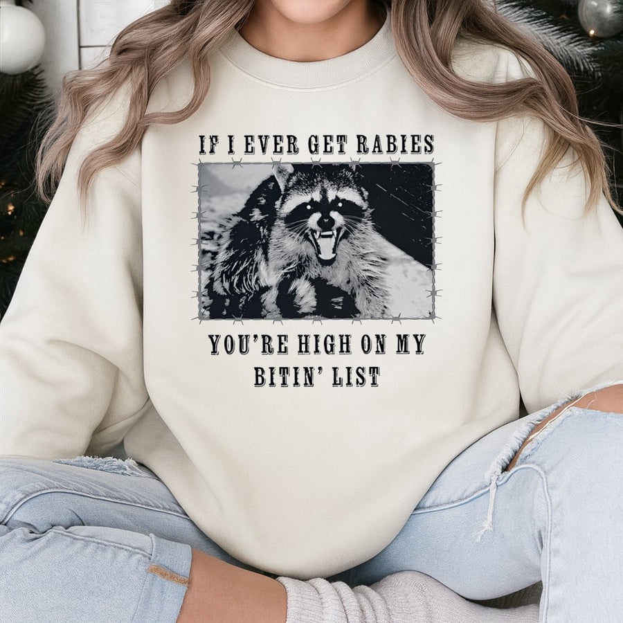 Funny Raccoon Sweatshirt | If I Ever Get Rabies Design | Soft Cotton Blend Unisex Pullover | Sarcastic Humor Gift for Animal Lovers