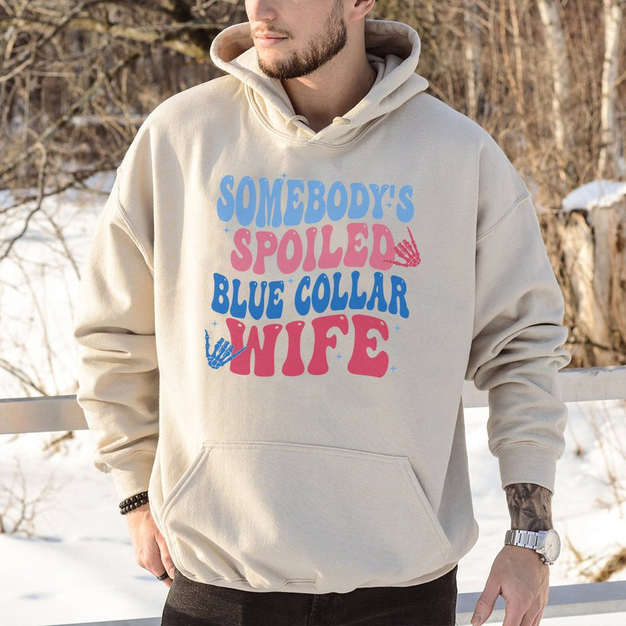Somebody's Spoiled Blue Collar Wife Hoodie | Retro Aesthetic Graphic Sweatshirt | Premium Cotton-Blend Fleece | Funny Wife Gift for Her