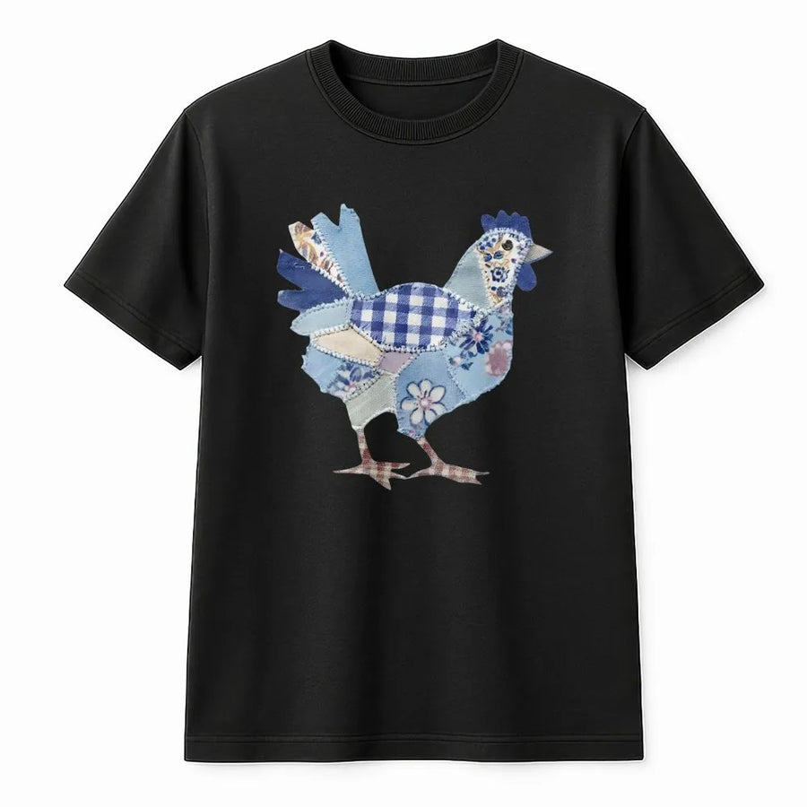 Patchwork Chicken T-Shirt | Vintage Farmhouse Graphic Print | Premium Cotton Blend | Cute Easter Gift for Chicken Lover