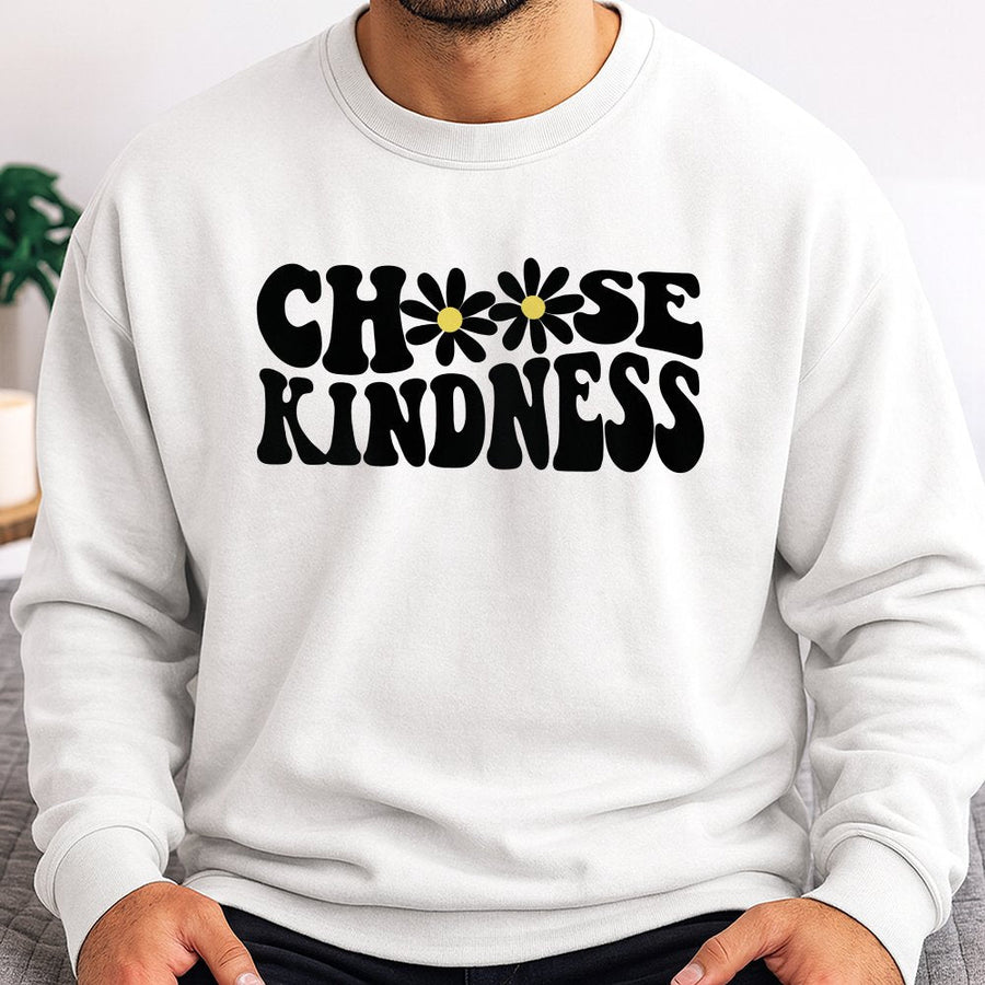 Choose Kindness Sweatshirt | Retro Daisy Floral Graphic Tee | Premium Cotton Blend Crewneck | Inspirational Teacher Gift For Women & Teens