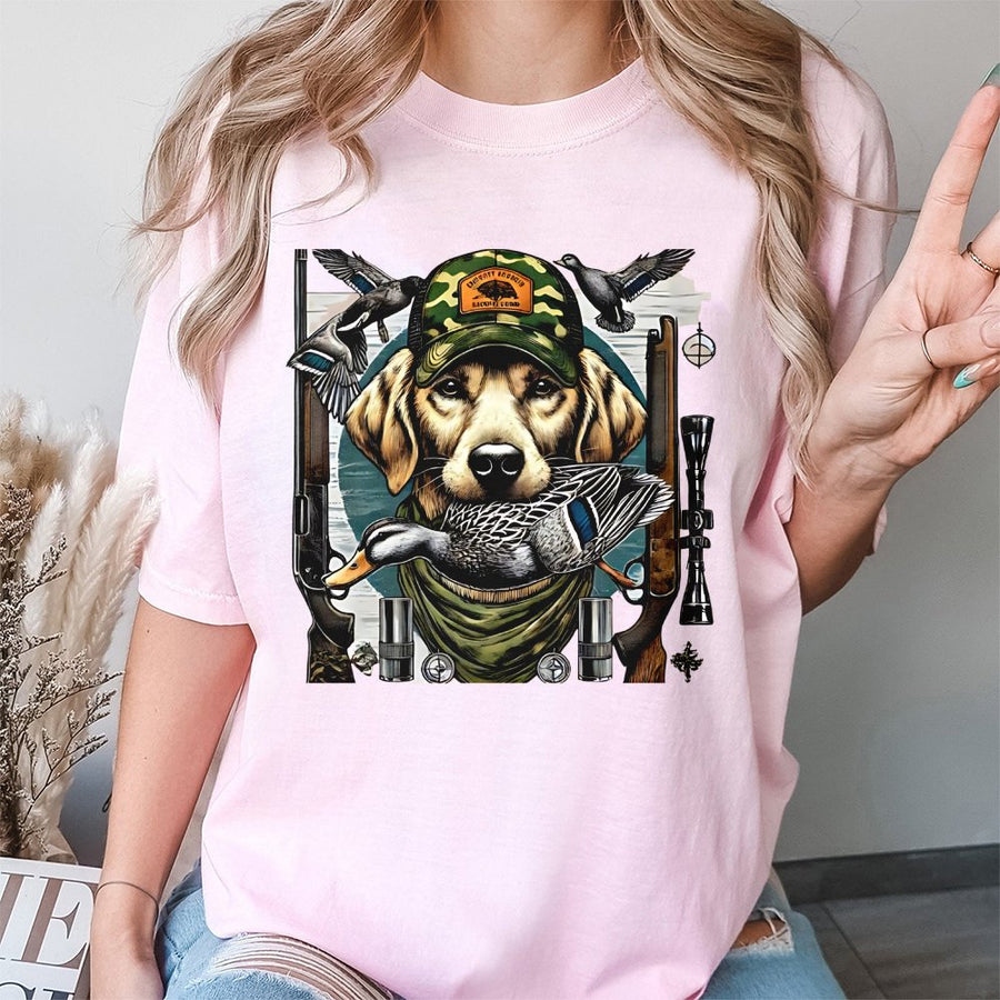 Duck Hunting Dog T-Shirt | Retriever Mallard Bird Graphic | Premium 100% Cotton Tee | Gift for Hunter & Outdoor Enthusiast