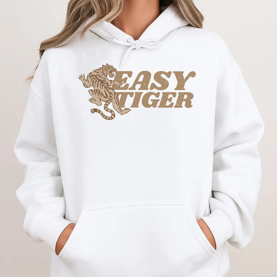 Easy Tiger Hoodie | Retro Tattoo Style Graphic Pullover | Premium Cotton Blend | Unisex Indie Grunge Crewneck Gift
