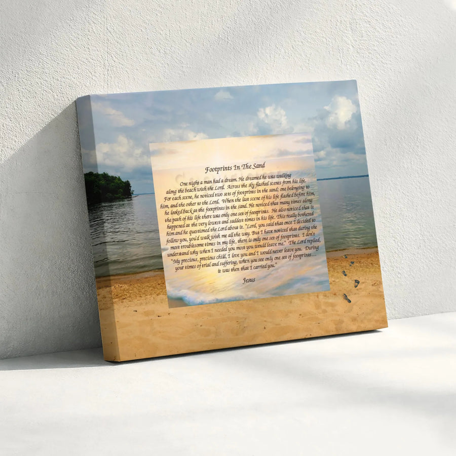 Footprints In The Sand Wall Art | Inspirational Christian Poem Print | Gallery Quality 1.25" Canvas | Meaningful Religious Home Decor Gift
