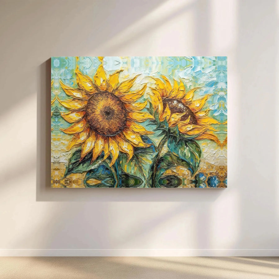 Sunflower Canvas Wall Art | Impasto Textured Oil Painting Style | Premium Gallery Wrap Print | Floral Home Decor Gift for Living Room