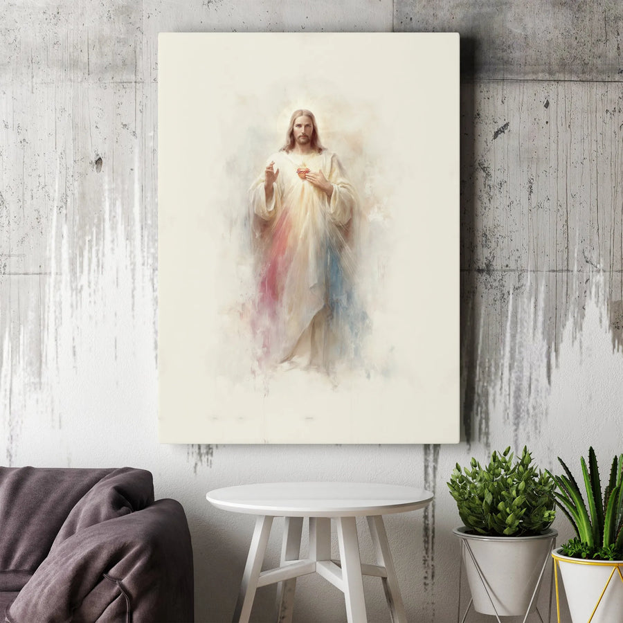 Divine Mercy Jesus Canvas Art | Watercolor Religious Wall Decor | Premium Fade-Resistant Print | Christian Spiritual Home Gift