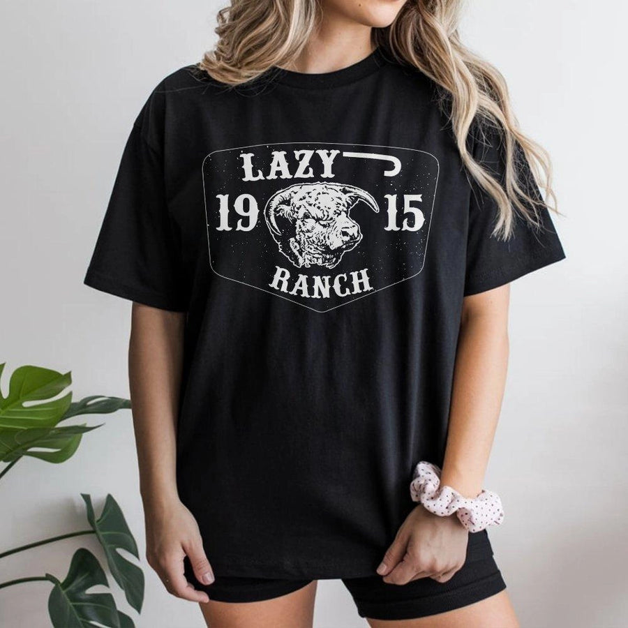 Lazy Ranch T-Shirt | Western Bull Head Logo Graphic | Premium Soft Cotton Tee | Country Life Gift for Cowgirls and Cowboys