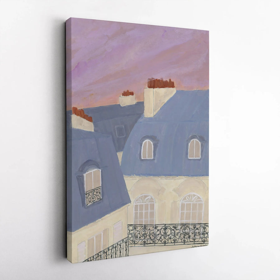 Parisian Sunset Vertical Canvas | Impressionist Rooftops Painting | Premium 1.25" Gallery Wrap | Housewarming Gift for France Lovers