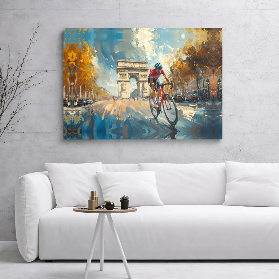 Paris Cyclist Canvas Print | Arc De Triomphe Impressionist Art | 1.25 Inch Gallery Wrap | Gift For Cycling Lovers & French Decor Enthusiasts