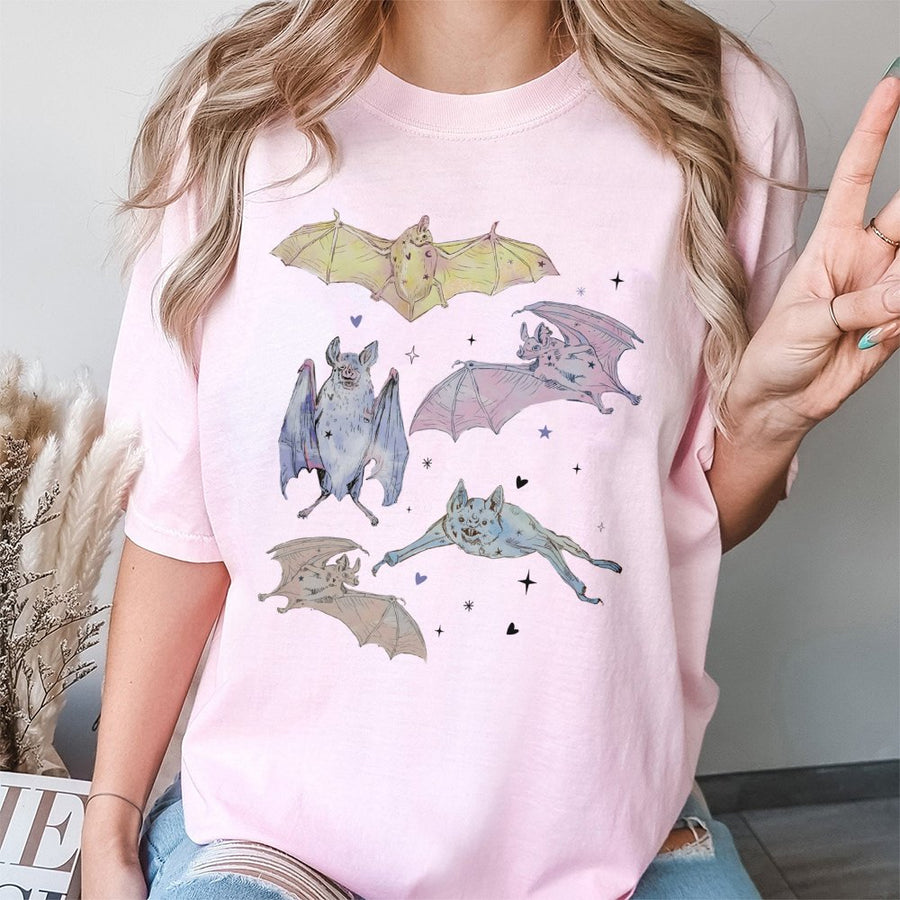 Pastel Bat T-Shirt | Whimsigoth Spooky Cute Graphic Tee | Premium 100% Cotton | Gift for Halloween Lovers and Goblincore Aesthetic Fans
